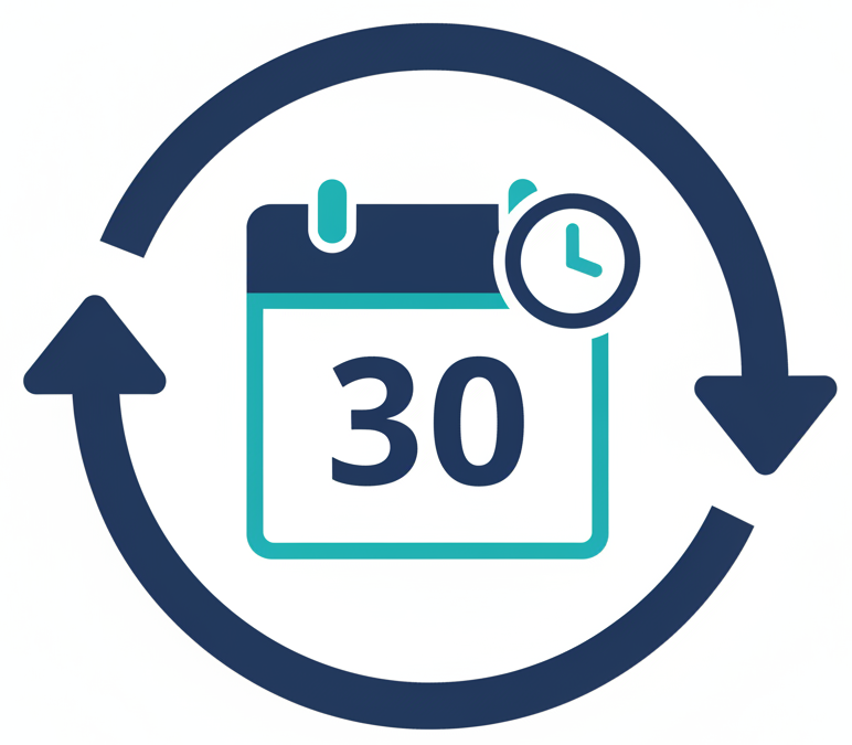 A cool professional icon with a white background to describe "30 day returns"